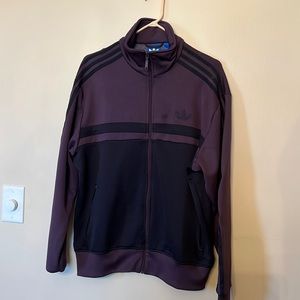 Medium Adidas Purple Track Jacket with Black Stripes